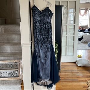 Mon Cheri Midnight/Nude  Beaded Gown